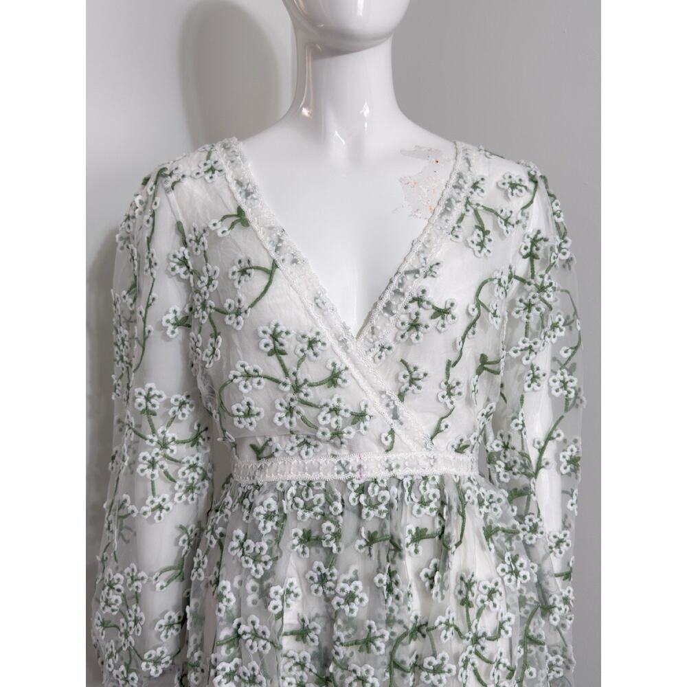 Ever After Floral Embroidered Maxi Dress Cottagecore Wedding Guest Long Sleeve S - Picture 3 of 16